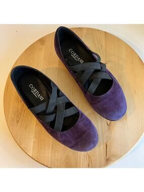 Purple Suede Genuine Leather Strappy Ballet Flats Size 38 / 7.5-8 Cordani Shoes